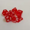 Kit 7 Dados Translúcido Vermelho c/ Números Brancos