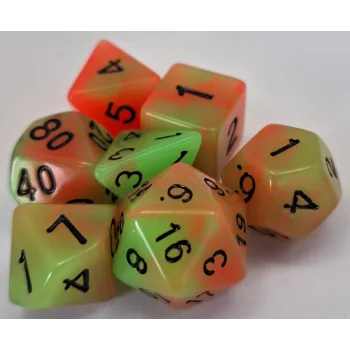 Kit 7 Dados Opaco Light Verde/Vermelho c/ Números Pretos