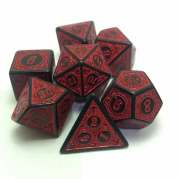 Kit 7 Dados Wood Vermelho c/ Números Vermelhos