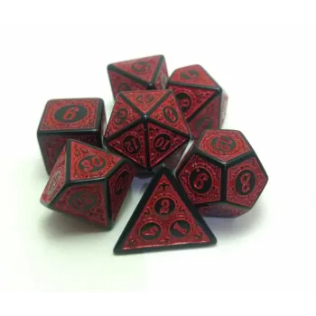 Kit 7 Dados Wood Vermelho c/ Números Vermelhos