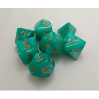 Kit 7 Dados Marmorizados Light Verde c/ Números Dourados