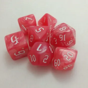 Kit 7 Dados Marmorizados Light Vermelho c/ Números Brancos