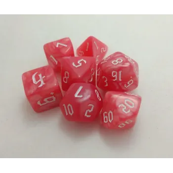 Kit 7 Dados Marmorizados Light Vermelho c/ Números Brancos