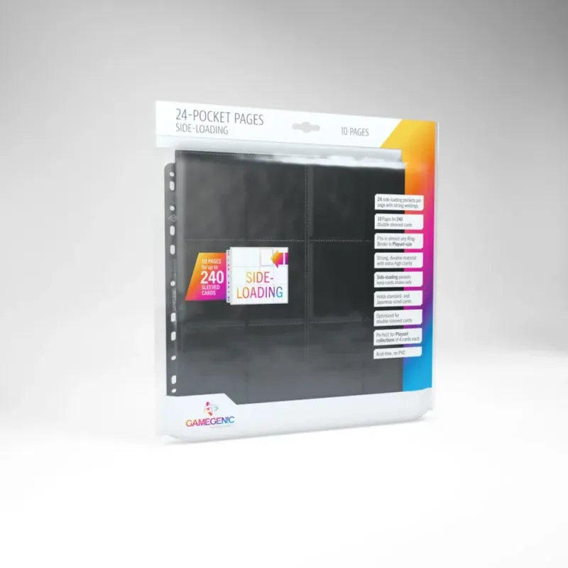 Folha para Fichário 24 Bolsos 11 Furos Alimentação Lateral Preta (envelope c/10) - Gamegenic Folha para Fichário 24 Bolsos 11 Furos Alimentação Lateral Preta (envelope c/10) - Gamegenic