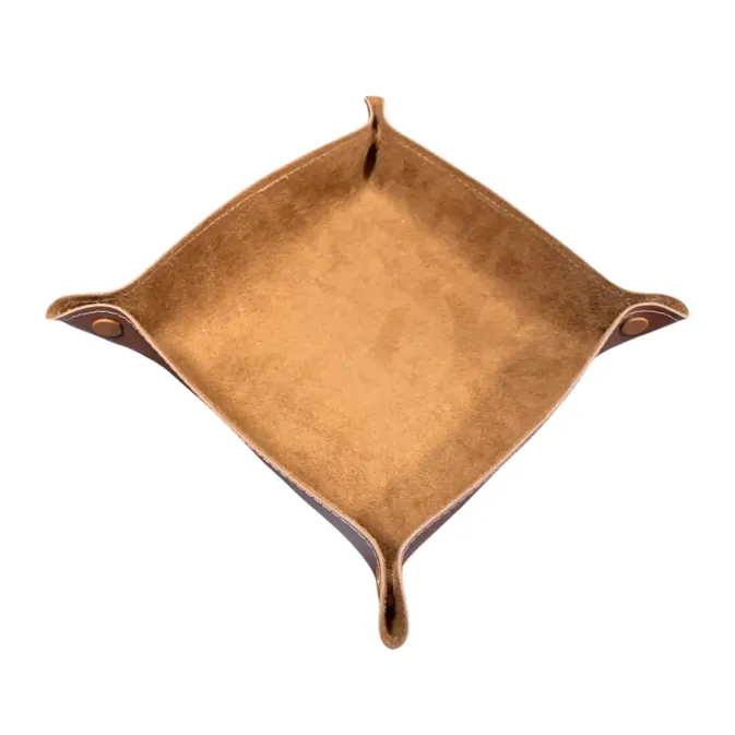 Bandeja de peças em couro ecológico 13 x 13cm - Caramelo Bandeja de peças em couro ecológico 13 x 13cm - Caramelo