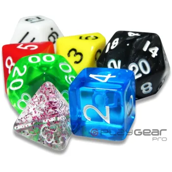 Kit 7 Dados Perolado Amarelo c/ Números Pretos