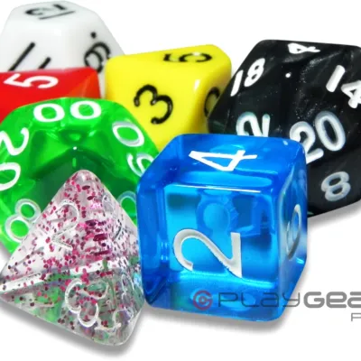 Kit 7 Dados Perolado Verde c/ Números Dourados