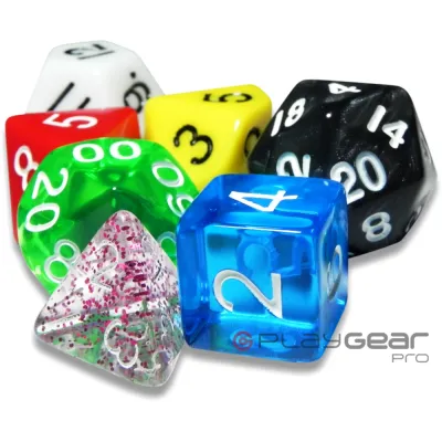 Kit 7 Dados Perolado Marrom c/ Números Brancos