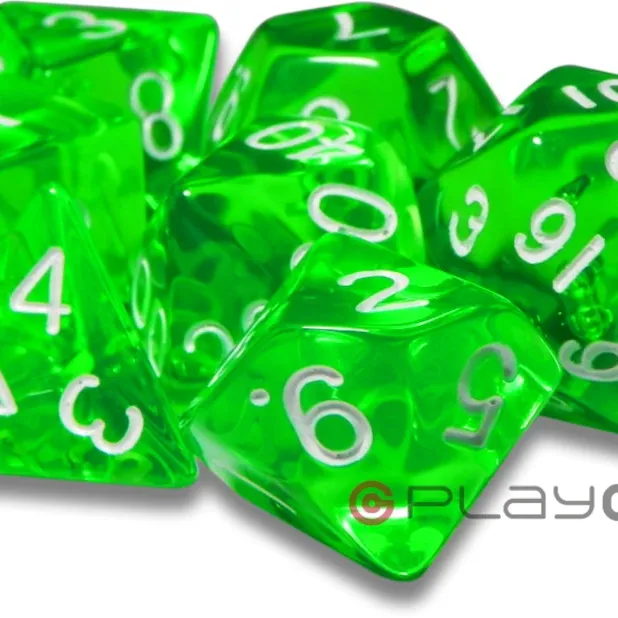 Kit 7 Dados Perolado Verde c/ Números Dourados