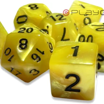 Kit 7 Dados Perolado Amarelo c/ Números Pretos
