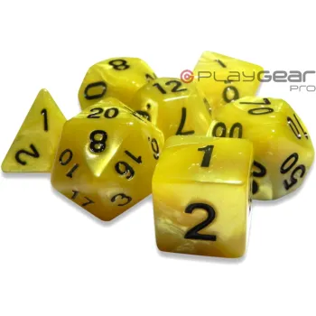 Kit 7 Dados Perolado Amarelo c/ Números Pretos