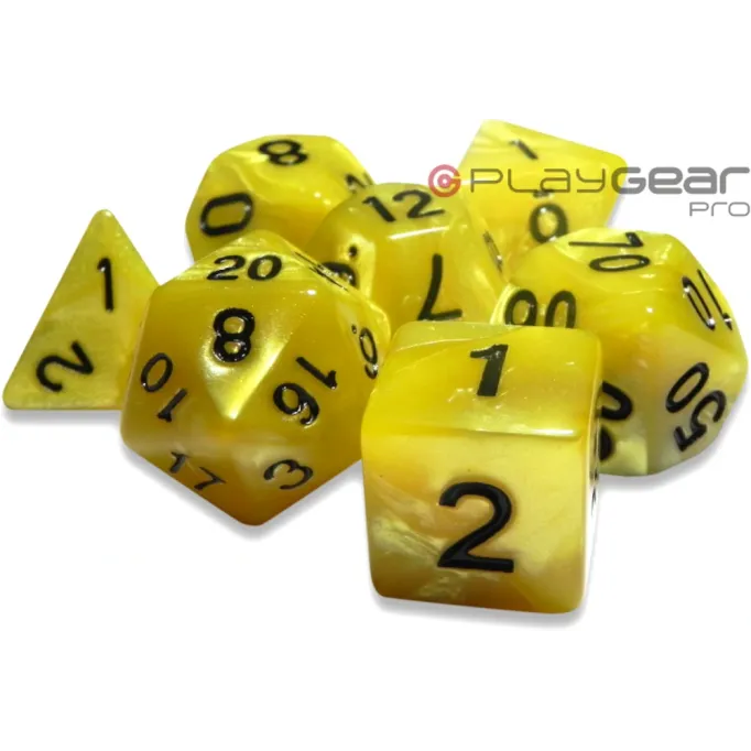 Kit 7 Dados Perolado Marrom c/ Números Brancos