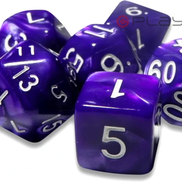 Kit 7 Dados Perolado Verde c/ Números Dourados