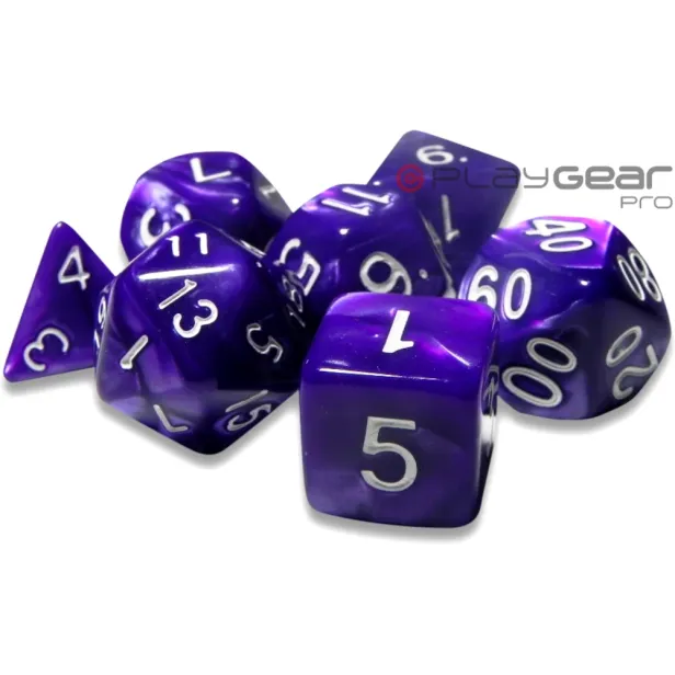 Kit 7 Dados Perolado Marrom c/ Números Brancos