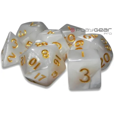 Kit 7 Dados Perolado Marrom c/ Números Brancos