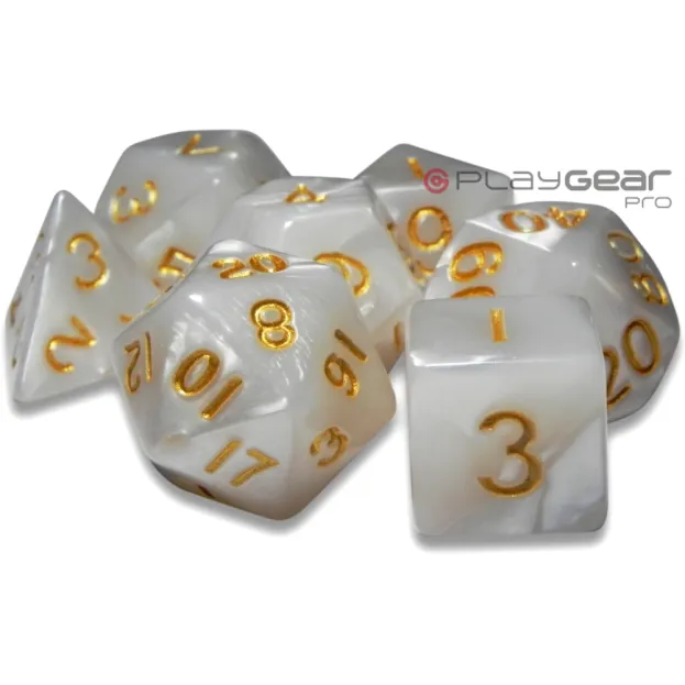 Kit 7 Dados Perolado Marrom c/ Números Brancos