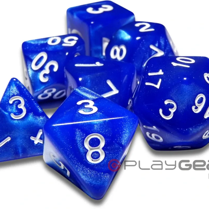 Kit 7 Dados Perolado Verde c/ Números Dourados