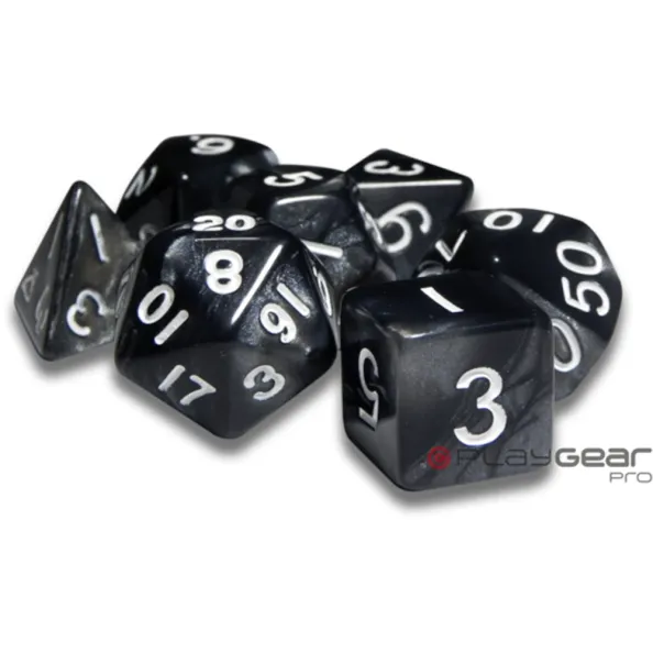 Kit 7 Dados Perolado Marrom c/ Números Brancos