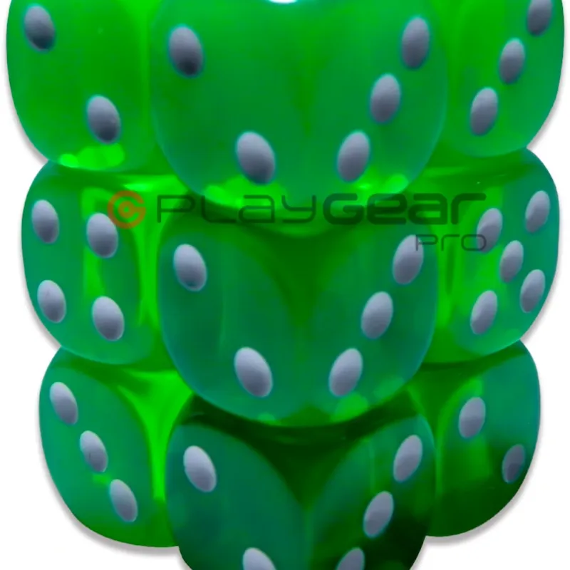 Kit 7 Dados Perolado Verde c/ Números Dourados