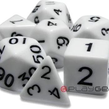 Kit 7 Dados Opaco Branco c/ Números Pretos