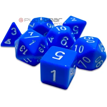 Kit 7 Dados Opaco Azul c/ Números Brancos