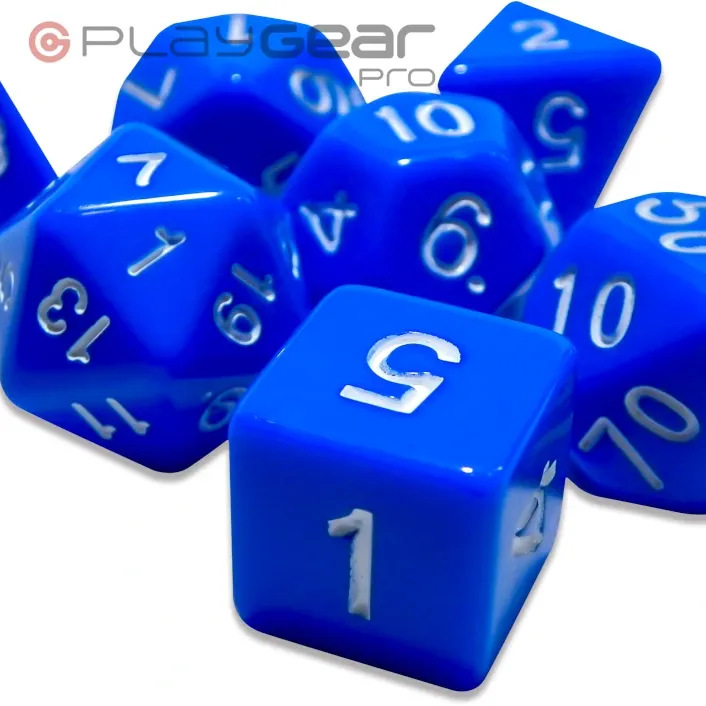 Kit 7 Dados Opaco Azul c/ Números Brancos Kit 7 Dados Opaco Azul c/ Números Brancos