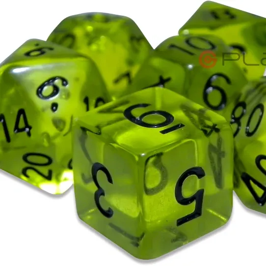 Kit 7 Dados Perolado Verde c/ Números Dourados