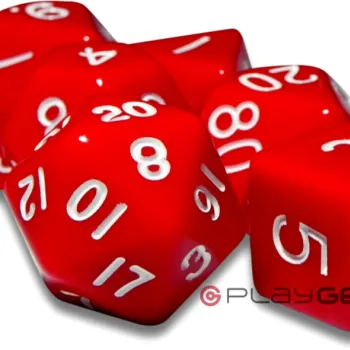 Kit 7 Dados Opaco Vermelho c/ Números Brancos