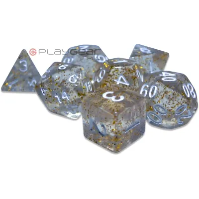 Kit 7 Dados Perolado Marrom c/ Números Brancos