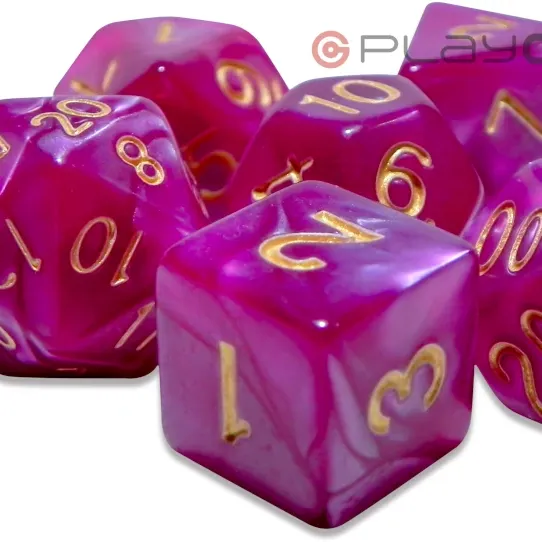 Kit 7 Dados Perolado Verde c/ Números Dourados