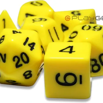 Kit 7 Dados Opaco Amarelo c/ Números Pretos
