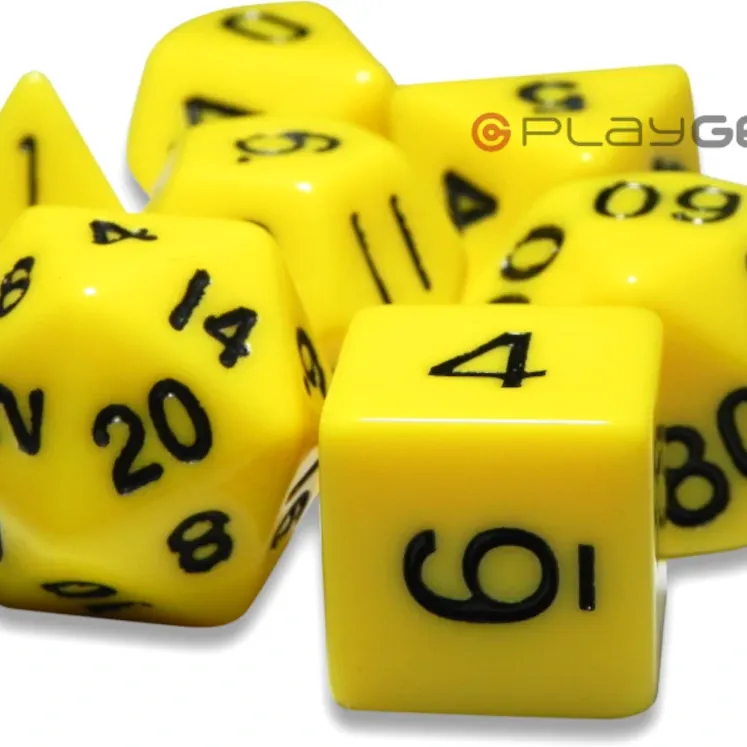 Kit 7 Dados Opaco Amarelo c/ Números Pretos