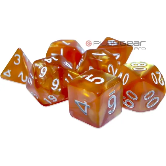 Kit 7 Dados Perolado Marrom c/ Números Brancos