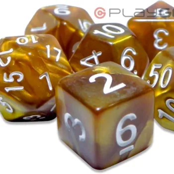 Kit 7 Dados Perolado Marrom c/ Números Brancos