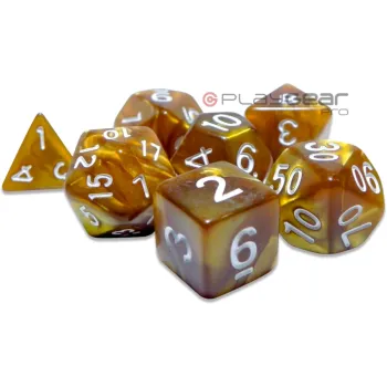 Kit 7 Dados Perolado Marrom c/ Números Brancos