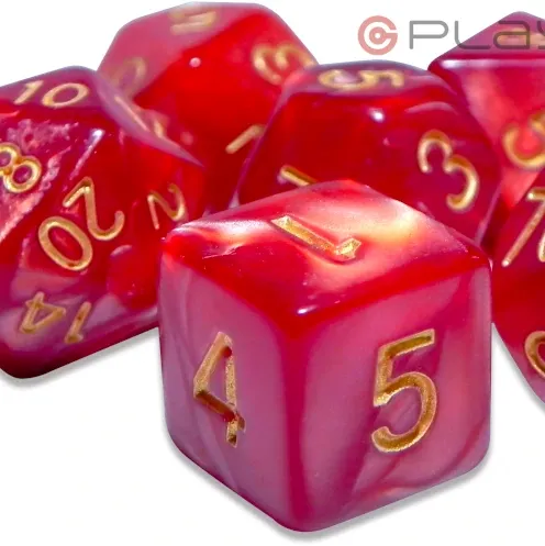 Kit 7 Dados Perolado Verde c/ Números Dourados