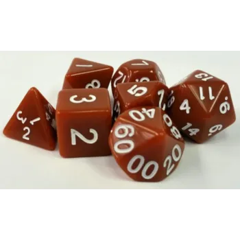 Kit 7 Dados Opaco Marrom c/ Números Brancos