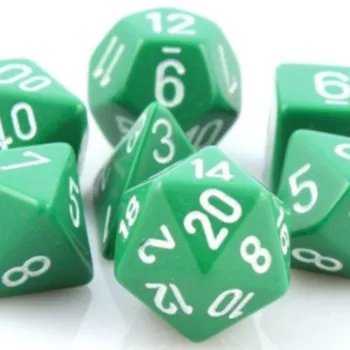 Kit 7 Dados Opaco Verde c/ Números Brancos